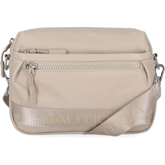 Women's Cream Nylon Bean Crossbody Belt Bag Adjustable Shoulder Strap Zipper - Picture 2 of 5